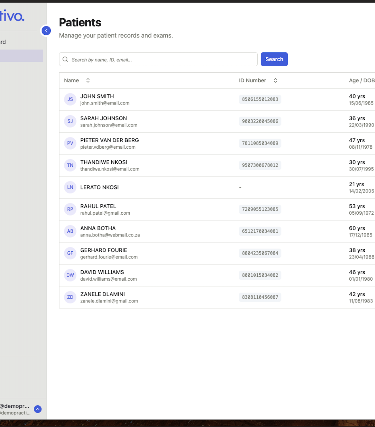 Optivo patient list and search